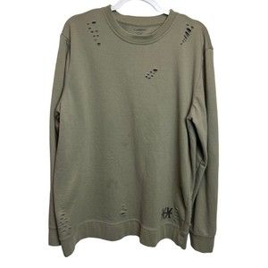 Carbon Olive  Green Long Sleeve Shirt Tattered Trashed Distressed READ Sz XL